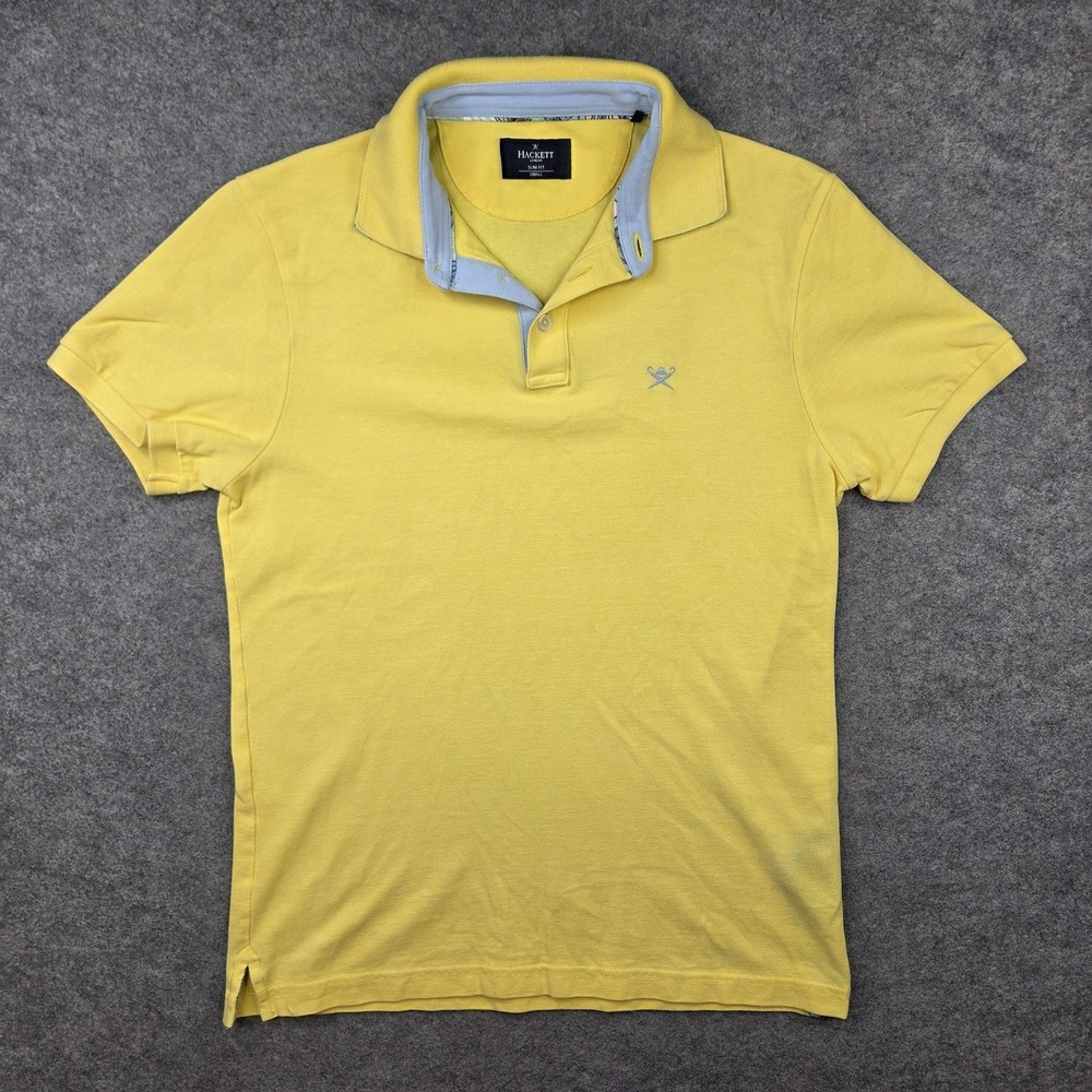 Hackett London Polo Shirt Mens Small Yellow Solid Slim Fit Cotton Top Casual